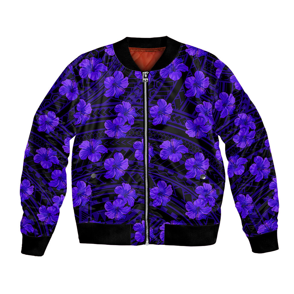 Polynesian Hawaii Style With Hibiscus Bomber Jacket Blue