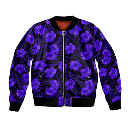 Polynesian Hawaii Style With Hibiscus Bomber Jacket Blue