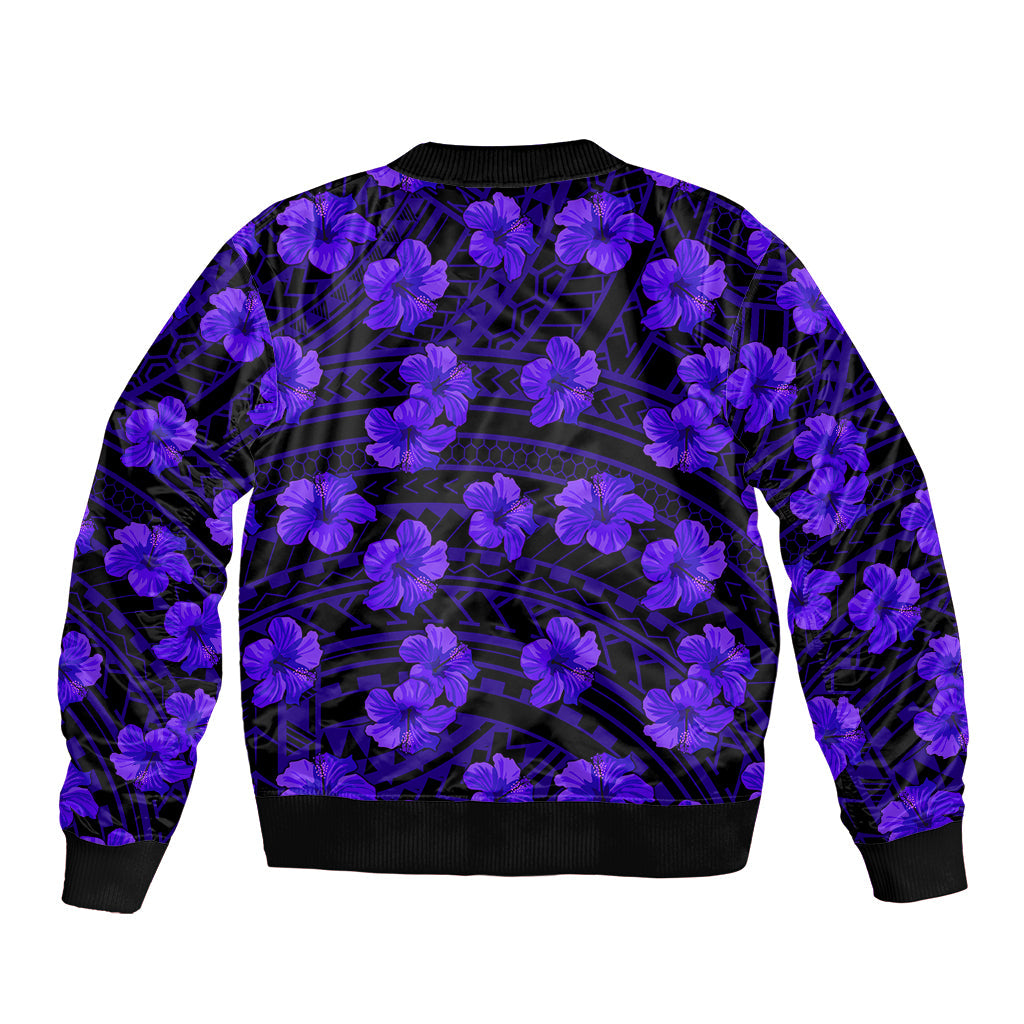Polynesian Hawaii Style With Hibiscus Bomber Jacket Blue