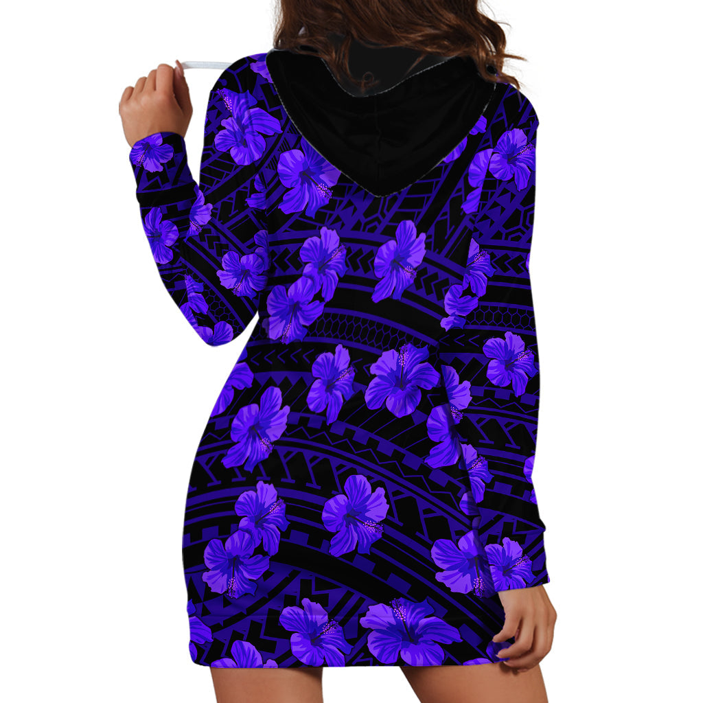 Polynesian Hawaii Style With Hibiscus Hoodie Dress Blue