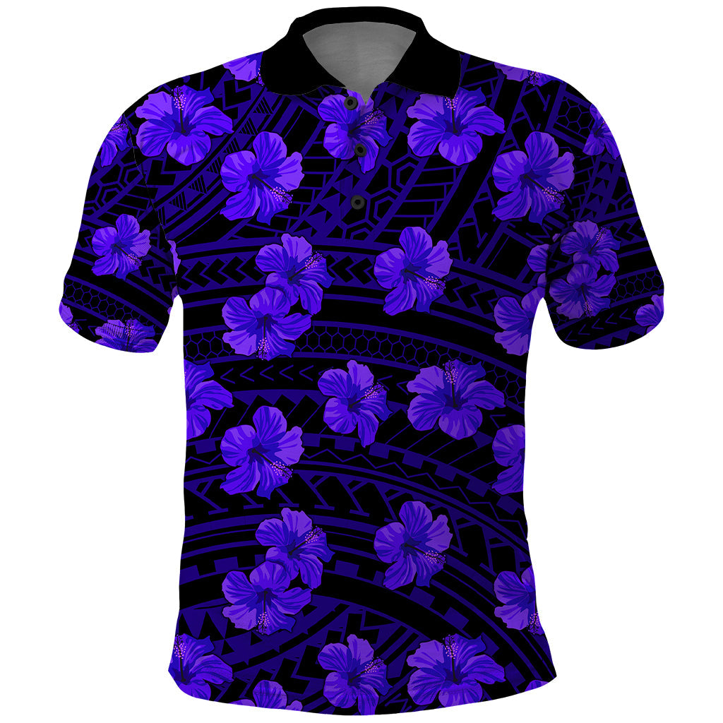 Polynesian Hawaii Style With Hibiscus Polo Shirt Blue