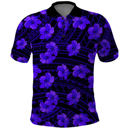 Polynesian Hawaii Style With Hibiscus Polo Shirt Blue