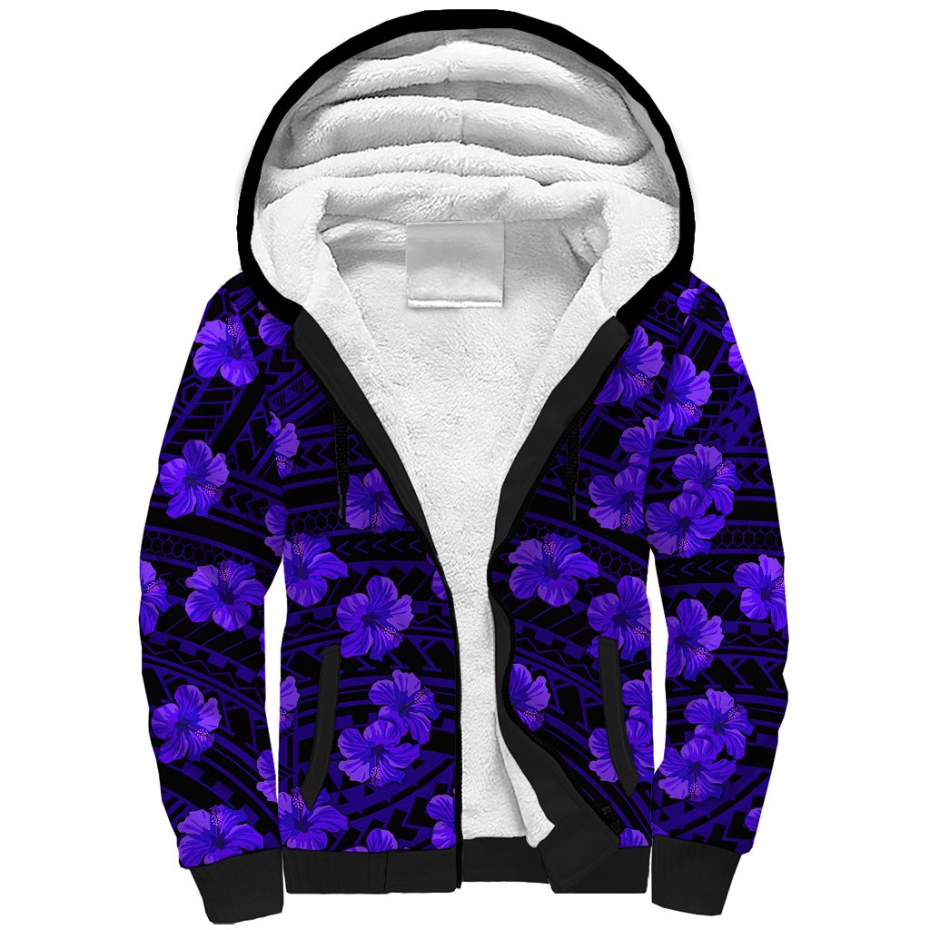 Polynesian Hawaii Style With Hibiscus Sherpa Hoodie Blue