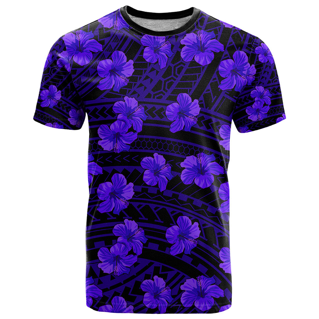 Polynesian Hawaii Style With Hibiscus T Shirt Blue