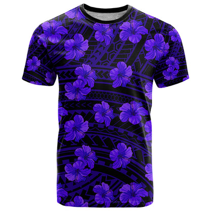 Polynesian Hawaii Style With Hibiscus T Shirt Blue
