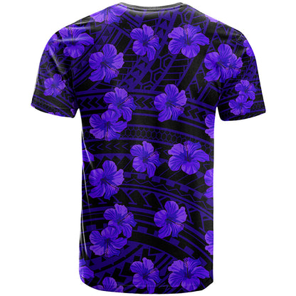 Polynesian Hawaii Style With Hibiscus T Shirt Blue
