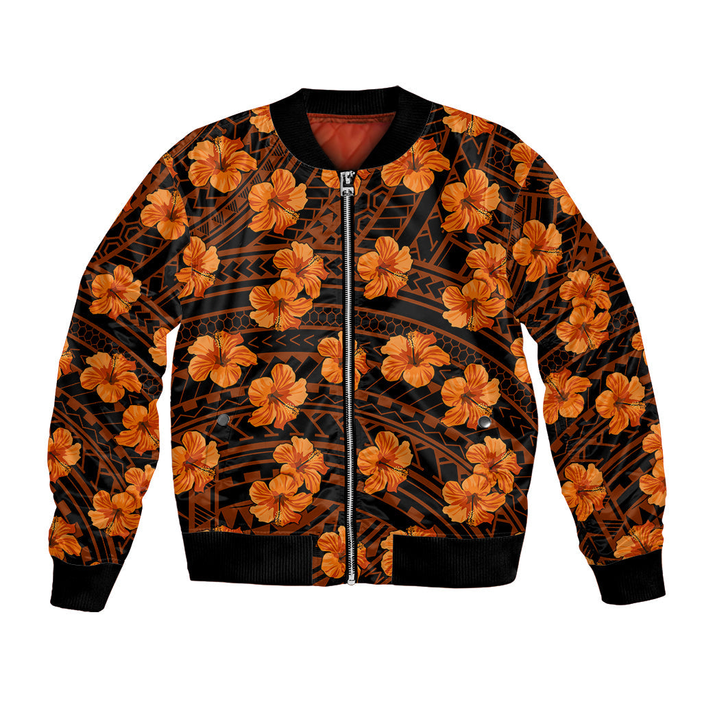 Polynesian Hawaii Style With Hibiscus Bomber Jacket Gold