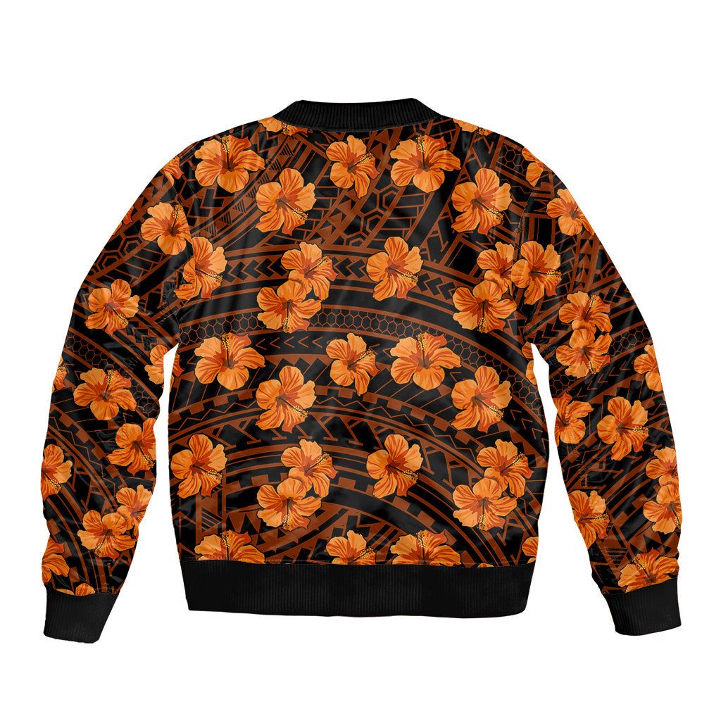 Polynesian Hawaii Style With Hibiscus Bomber Jacket Gold