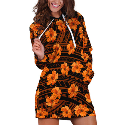 Polynesian Hawaii Style With Hibiscus Hoodie Dress Gold
