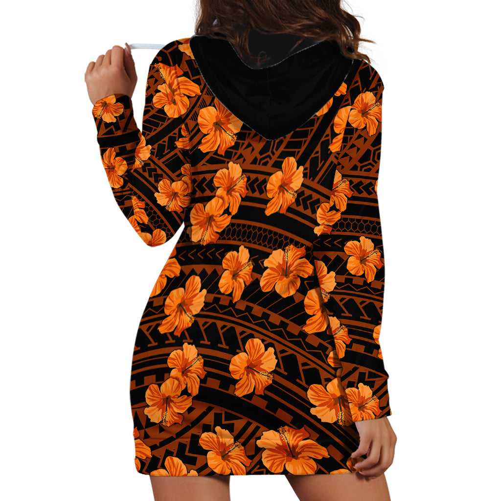 Polynesian Hawaii Style With Hibiscus Hoodie Dress Gold