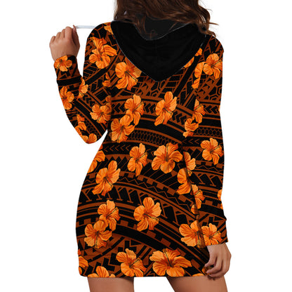 Polynesian Hawaii Style With Hibiscus Hoodie Dress Gold