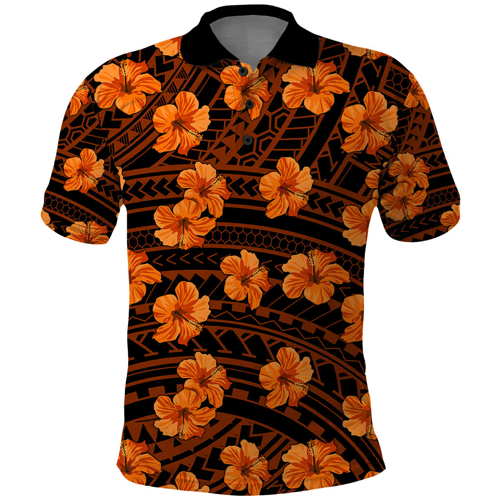 Polynesian Hawaii Style With Hibiscus Polo Shirt Gold