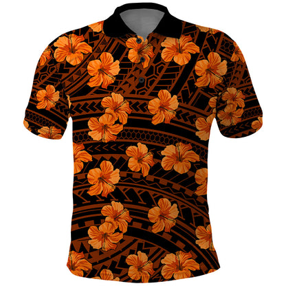 Polynesian Hawaii Style With Hibiscus Polo Shirt Gold