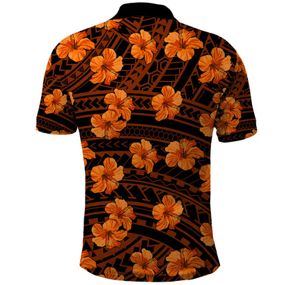 Polynesian Hawaii Style With Hibiscus Polo Shirt Gold