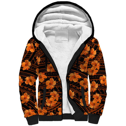 Polynesian Hawaii Style With Hibiscus Sherpa Hoodie Gold