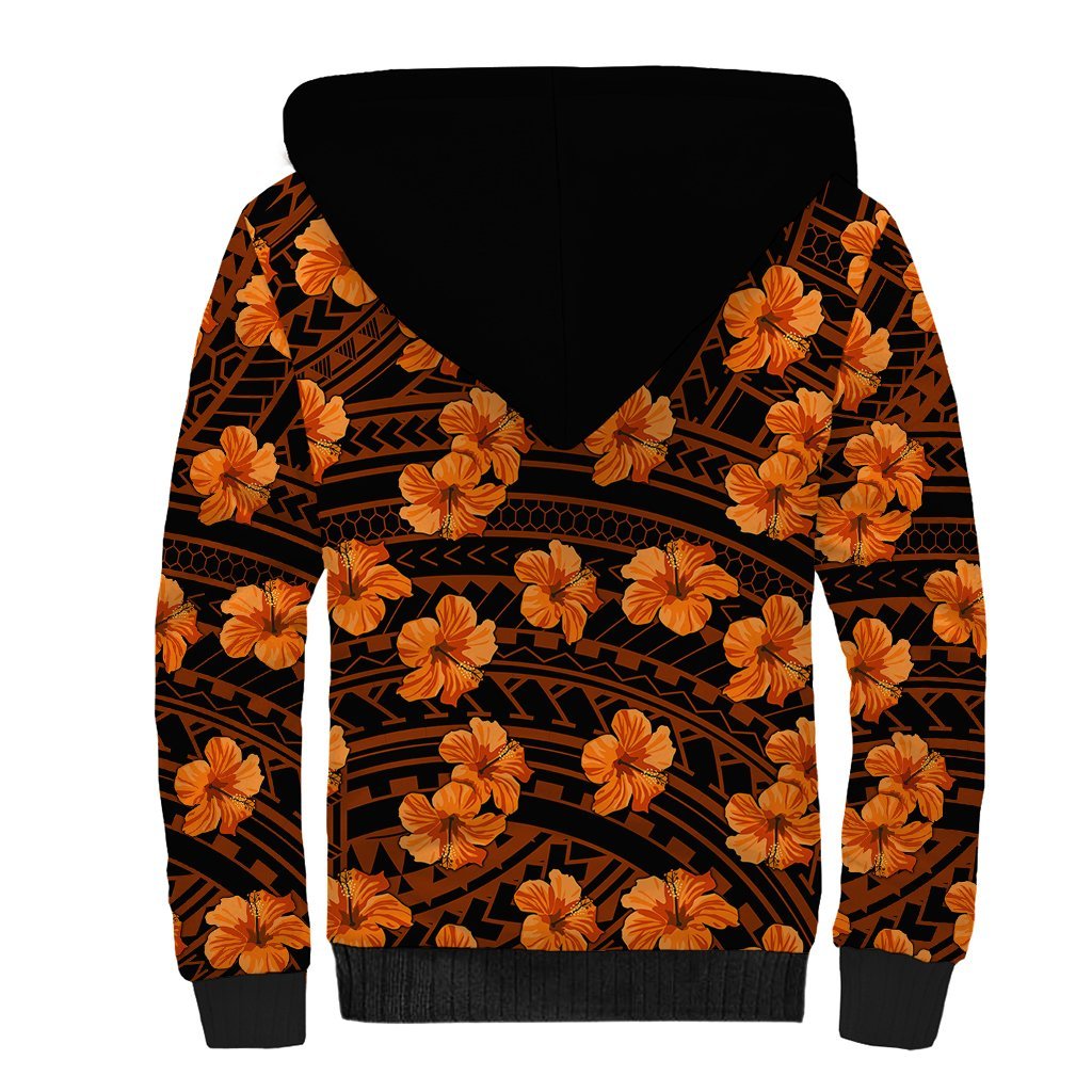 Polynesian Hawaii Style With Hibiscus Sherpa Hoodie Gold