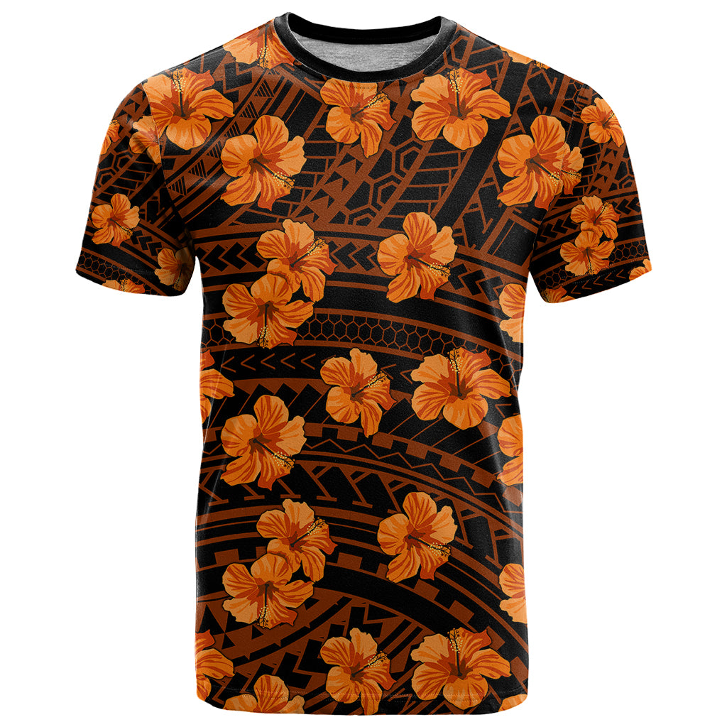 Polynesian Hawaii Style With Hibiscus T Shirt Gold