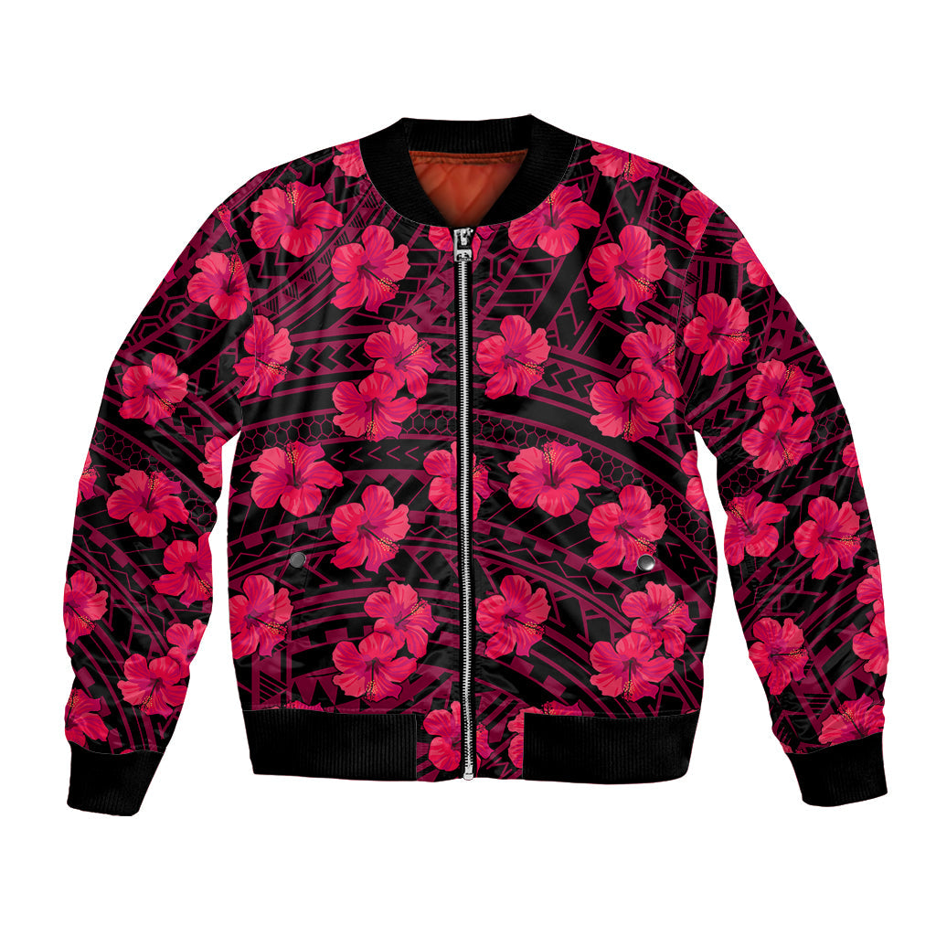 Polynesian Hawaii Style With Hibiscus Bomber Jacket Pink