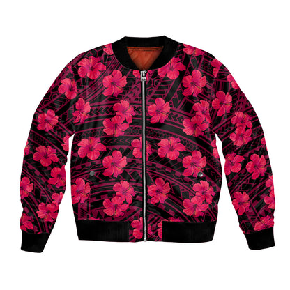 Polynesian Hawaii Style With Hibiscus Bomber Jacket Pink