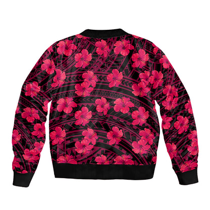 Polynesian Hawaii Style With Hibiscus Bomber Jacket Pink