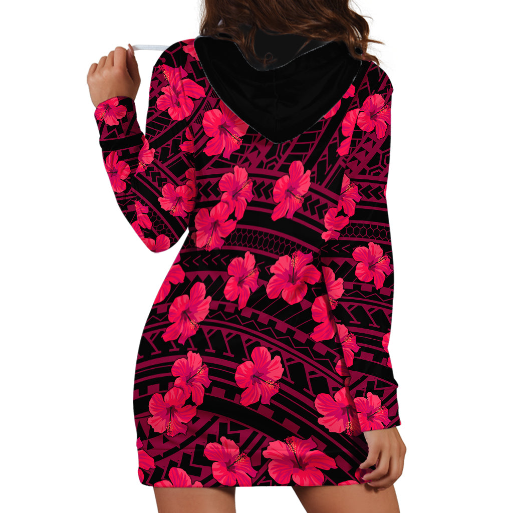 Polynesian Hawaii Style With Hibiscus Hoodie Dress Pink