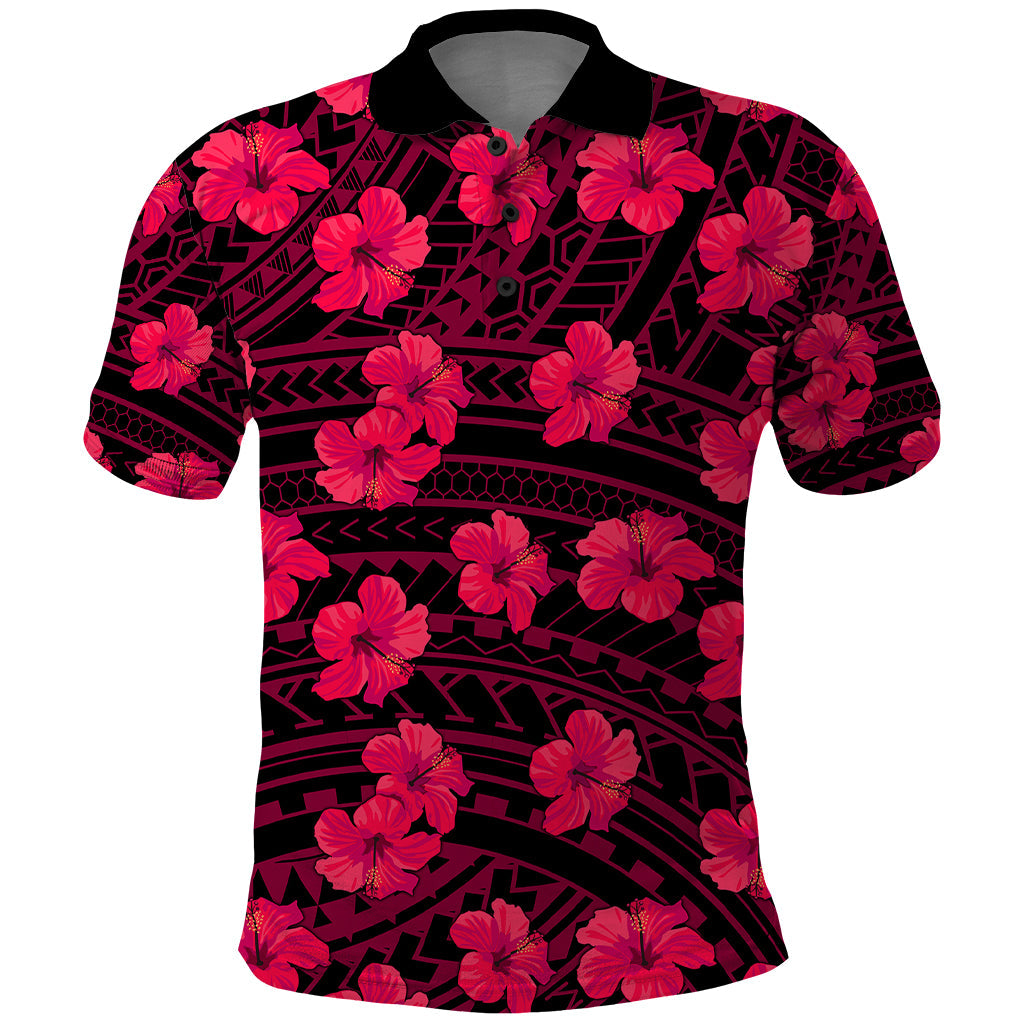 Polynesian Hawaii Style With Hibiscus Polo Shirt Pink