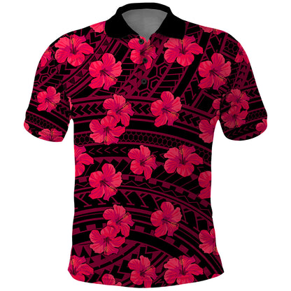 Polynesian Hawaii Style With Hibiscus Polo Shirt Pink