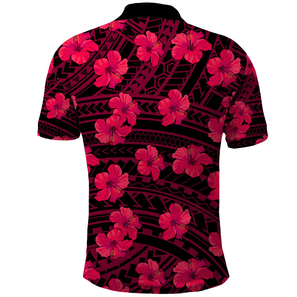 Polynesian Hawaii Style With Hibiscus Polo Shirt Pink