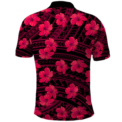 Polynesian Hawaii Style With Hibiscus Polo Shirt Pink