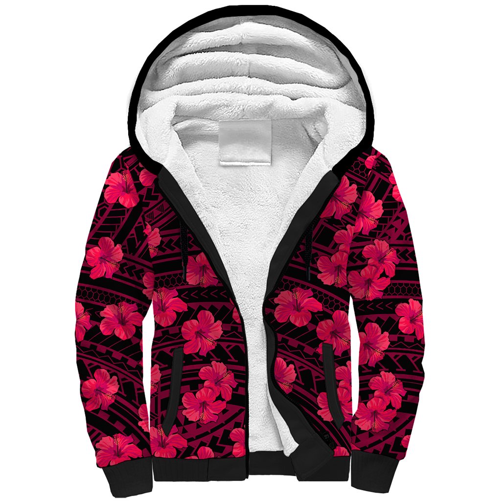 Polynesian Hawaii Style With Hibiscus Sherpa Hoodie Pink
