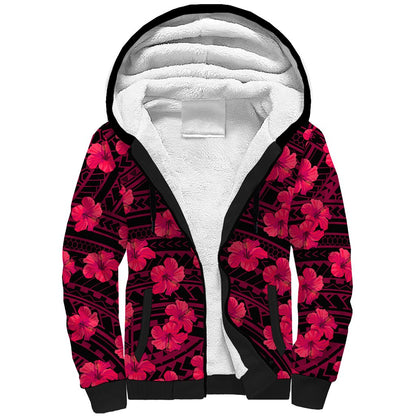 Polynesian Hawaii Style With Hibiscus Sherpa Hoodie Pink