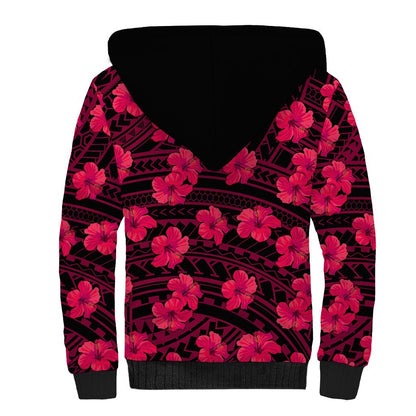 Polynesian Hawaii Style With Hibiscus Sherpa Hoodie Pink
