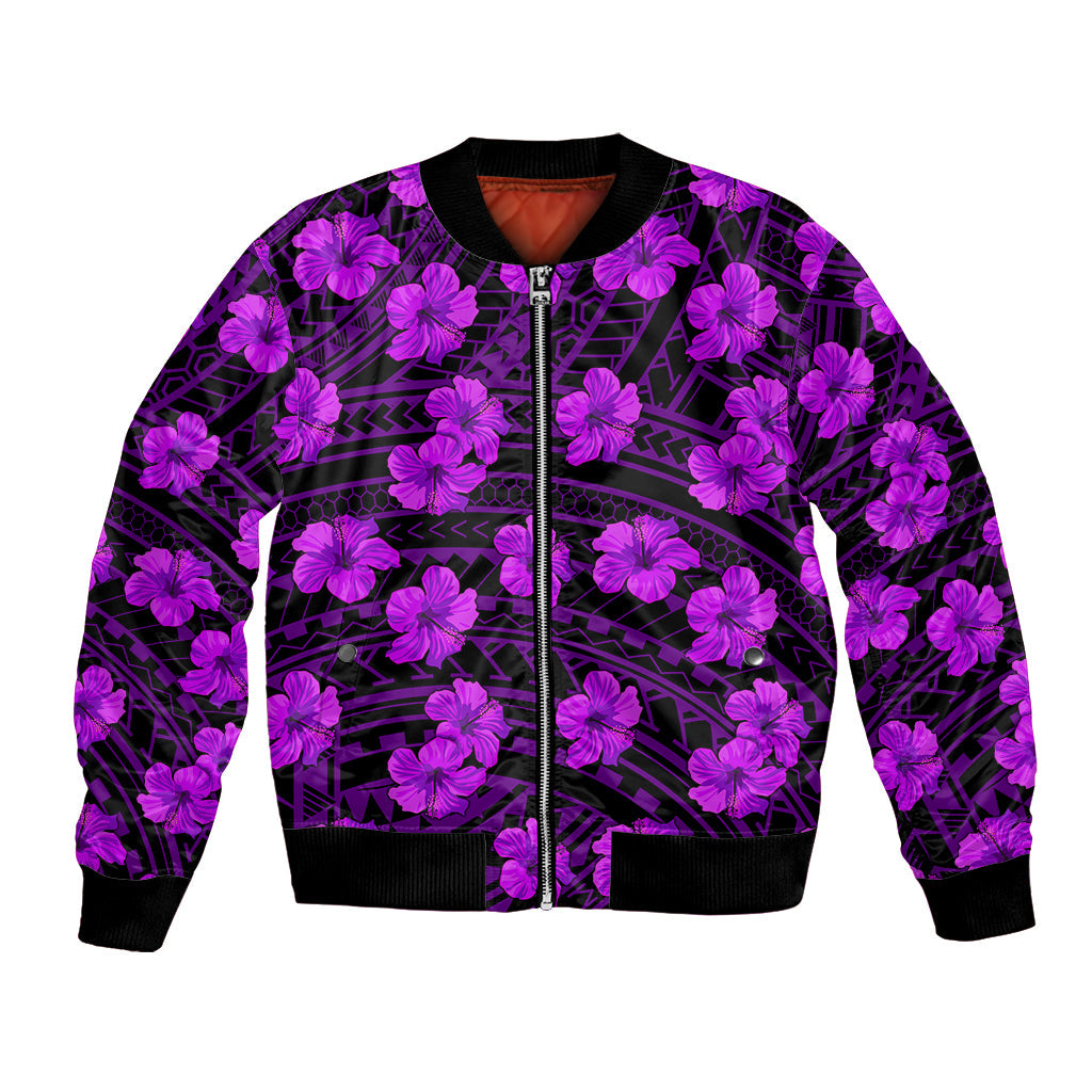Polynesian Hawaii Style With Hibiscus Bomber Jacket Purple