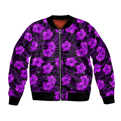 Polynesian Hawaii Style With Hibiscus Bomber Jacket Purple
