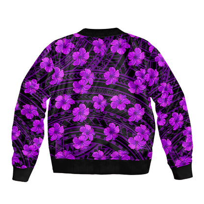 Polynesian Hawaii Style With Hibiscus Bomber Jacket Purple