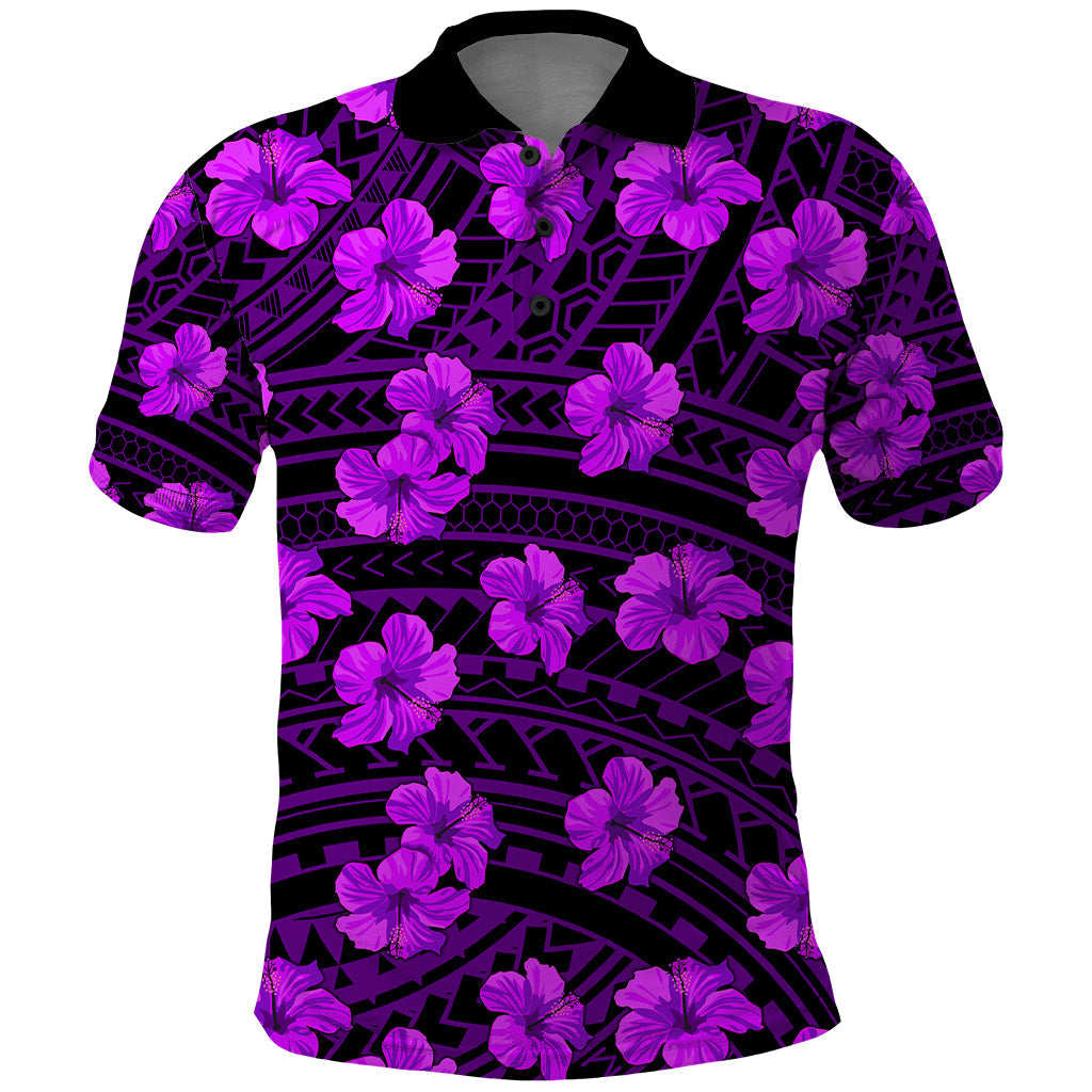 Polynesian Hawaii Style With Hibiscus Polo Shirt Purple