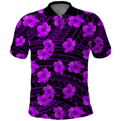 Polynesian Hawaii Style With Hibiscus Polo Shirt Purple