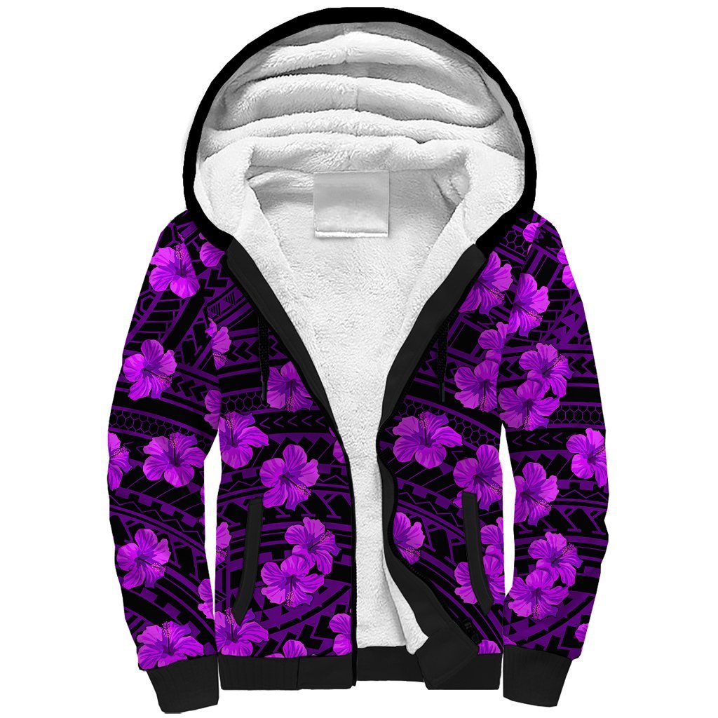 Polynesian Hawaii Style With Hibiscus Sherpa Hoodie Purple