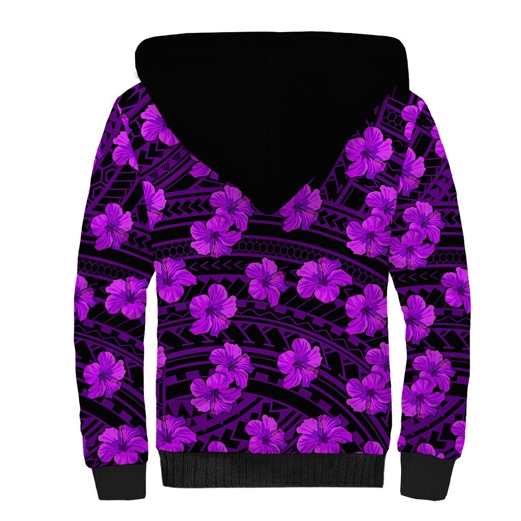 Polynesian Hawaii Style With Hibiscus Sherpa Hoodie Purple