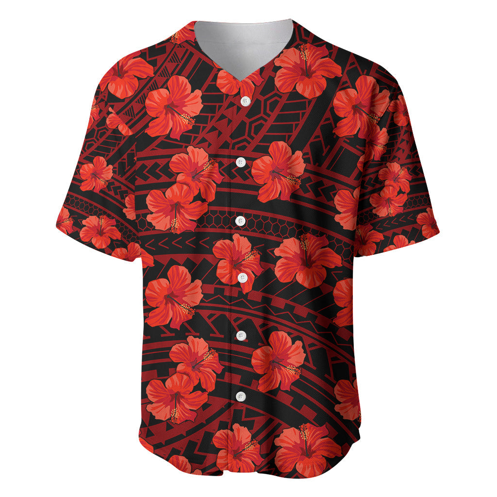 Polynesian Hawaii Style With Hibiscus Baseball Jersey Red