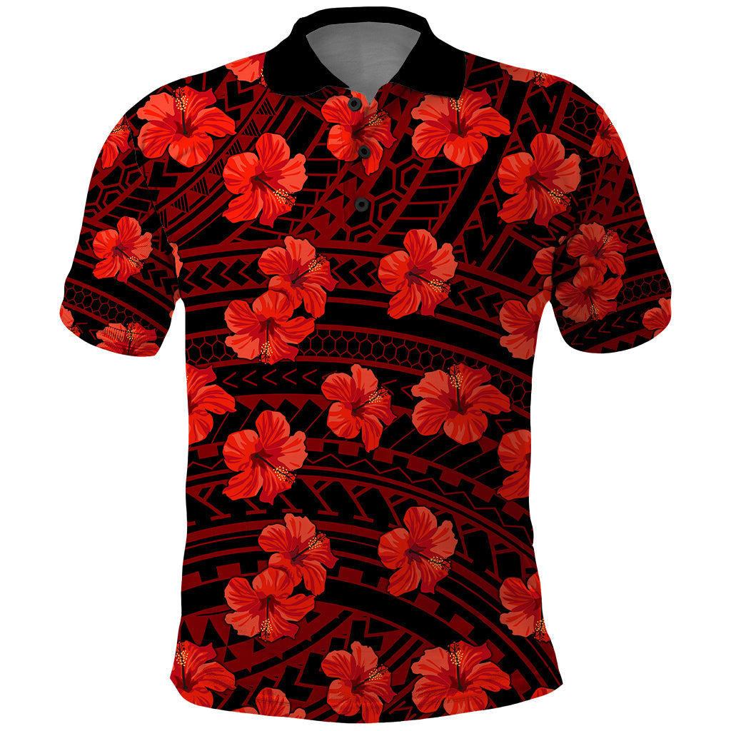 Polynesian Hawaii Style With Hibiscus Polo Shirt Red