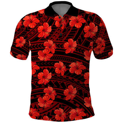 Polynesian Hawaii Style With Hibiscus Polo Shirt Red
