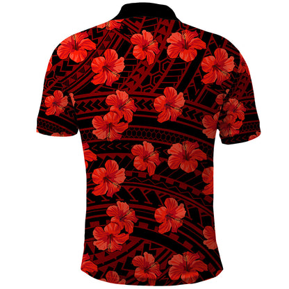 Polynesian Hawaii Style With Hibiscus Polo Shirt Red