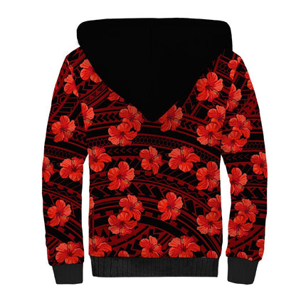 Polynesian Hawaii Style With Hibiscus Sherpa Hoodie Red