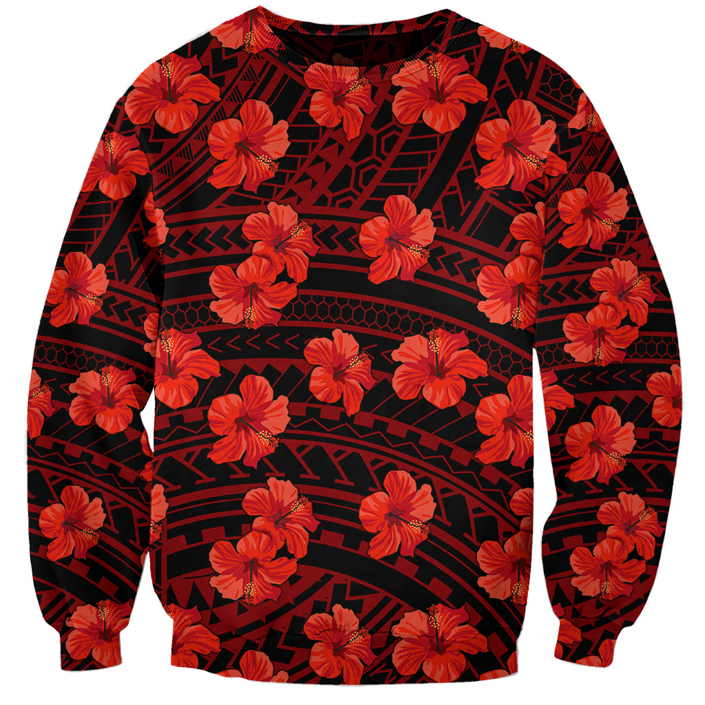 Polynesian Hawaii Style With Hibiscus Sweatshirt Red