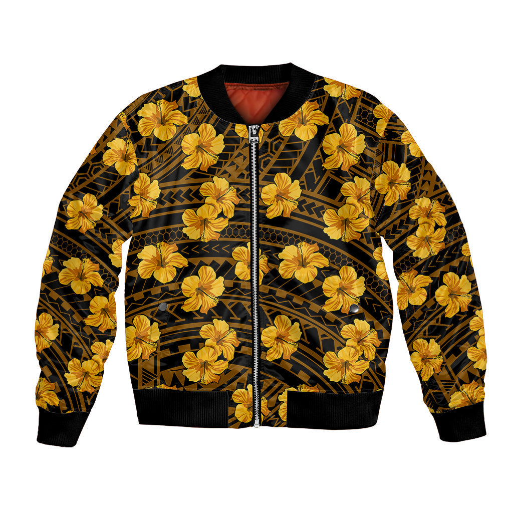 Polynesian Hawaii Style With Hibiscus Bomber Jacket Yellow