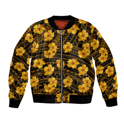 Polynesian Hawaii Style With Hibiscus Bomber Jacket Yellow