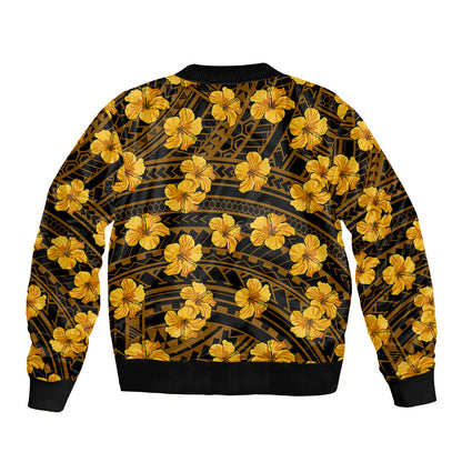Polynesian Hawaii Style With Hibiscus Bomber Jacket Yellow