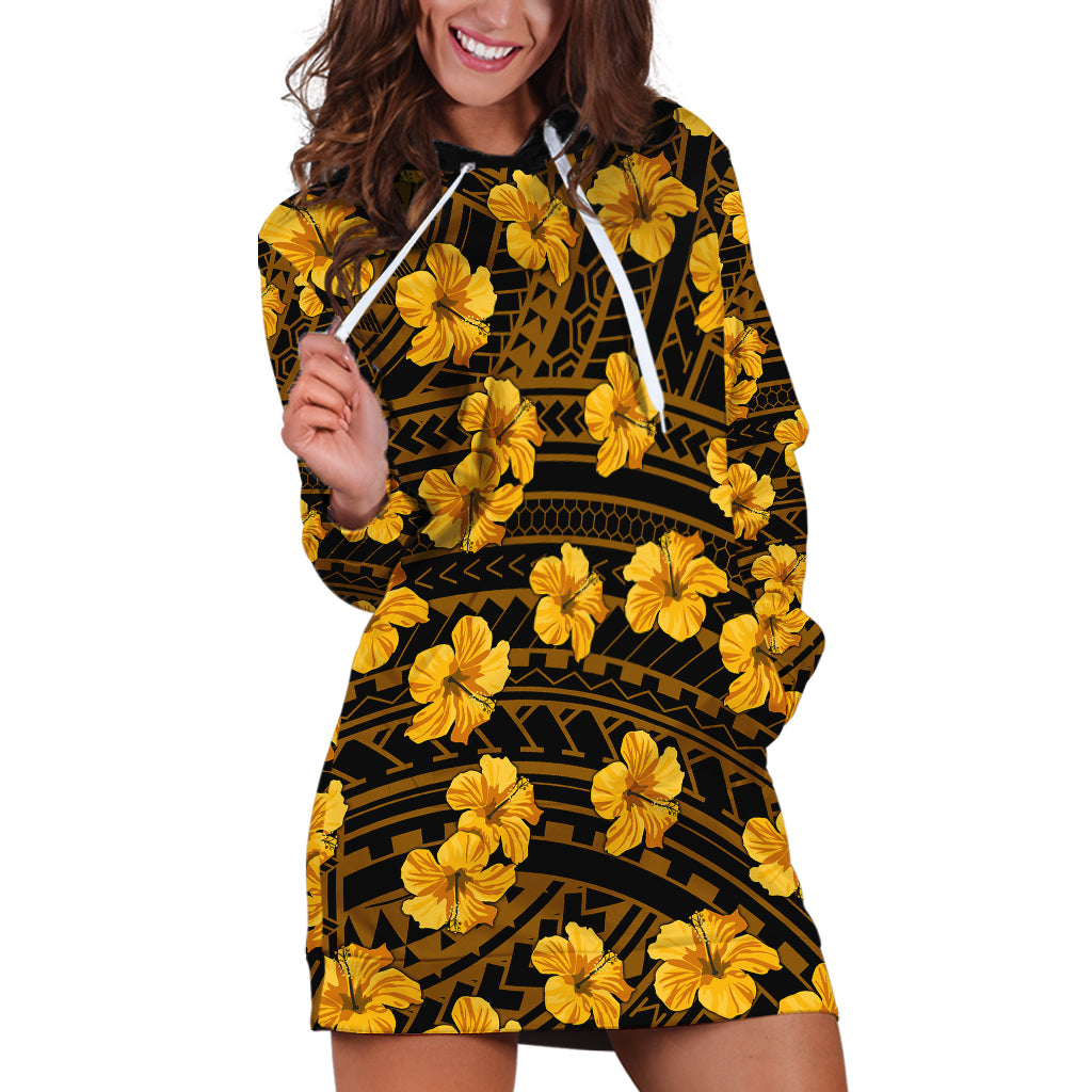 Polynesian Hawaii Style With Hibiscus Hoodie Dress Yellow