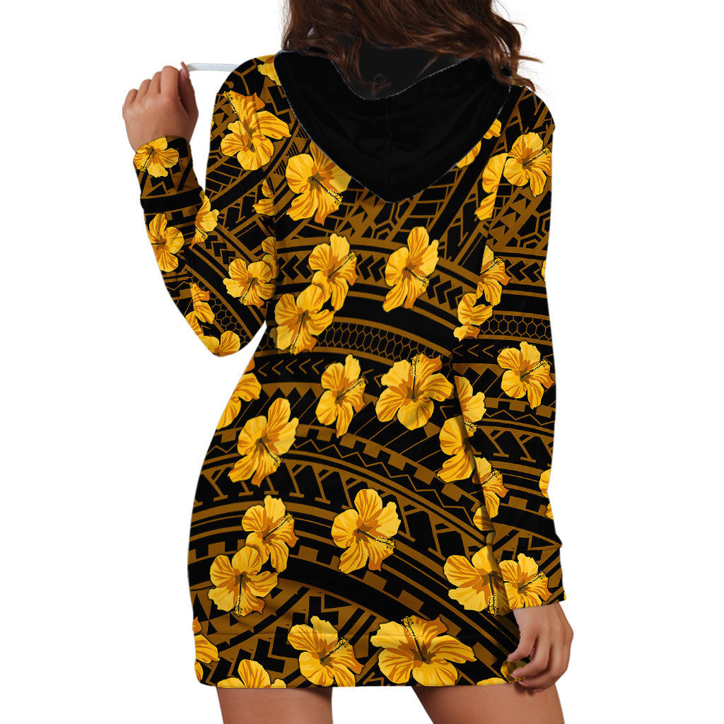 Polynesian Hawaii Style With Hibiscus Hoodie Dress Yellow